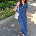 Oversize Single-breasted Denim Shirtdress As Shown In Figure - One Size