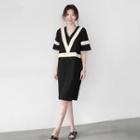 Short-sleeve Paneled Shift Dress Black - One Size