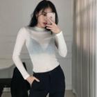 Mock-neck Long-sleeve Sheer Slim-fit Top