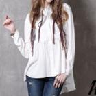 Drape Embroidered Long-sleeve Blouse