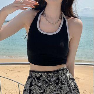 Halter-neck Contrast Trim Camisole Top Black - One Size