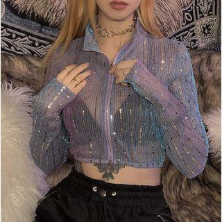 Sequined Cropped Zip Jacket