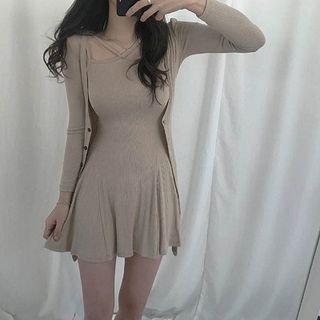 Set: Strappy Mini A-line Dress + Light Jacket