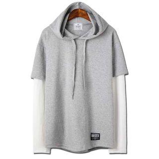 Hooded Layered-sleeve Pullover