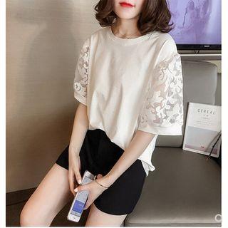Short-sleeve Paneled Lace T-shirt