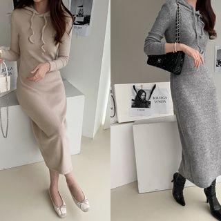 Hooded Knit Long Bodycon Dress