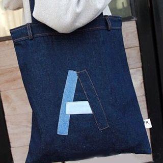 Letter Applique Denim Tote Bag