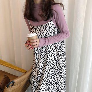Long-sleeve T-shirt / Leopard Strappy Midi Dress