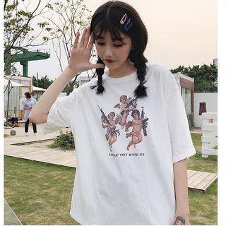 Retro Small Angel T Shirt Wide Short-sleeve Top