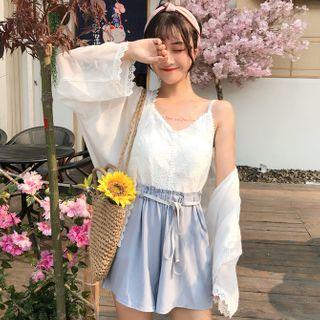 Lace Trim Open-front Jacket / Camisole Top / Shorts