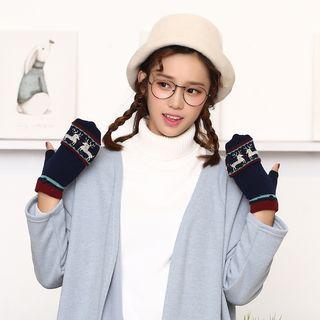 Deer Print Half Finger Gloves