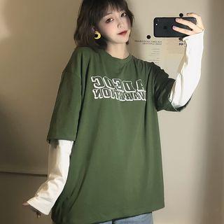 Mock Two-piece Long-sleeve T-shirt / Striped Long-sleeve T-shirt