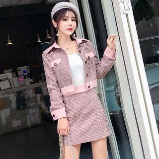Set: Cropped Tweed Jacket + Straight Fit Mini Skirt
