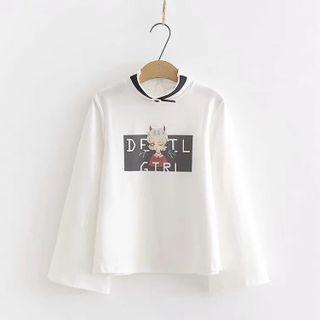 Long-sleeve Buckled Printed T-shirt