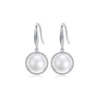 Sterling Silver Fashion Simple Geometric Round White Freshwater Pearl Earrings Silver - One Size