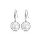 Sterling Silver Fashion Simple Geometric Round White Freshwater Pearl Earrings Silver - One Size
