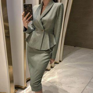 Formal Houndstooth Peplum Jacket & Pencil Skirt Set