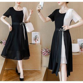 Chiffon Short-sleeve Panel Pleated Dress