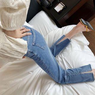 High-waist Slit Boot-cut Cropped Jeans
