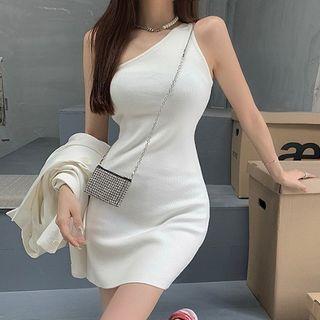 One Shoulder Mini Sheath Tank Dress White - One Size