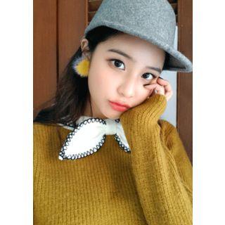 Bow-neck Rib-knit Sweater