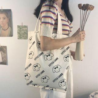 Sheep Print Canvas Shopper Bag Off-white - One Size
