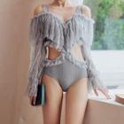 Ruffle Lace Up Cut-out Swimsuit