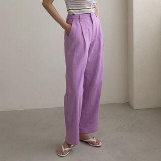 Colored Wide-leg Linen Pants