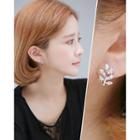 Rhinestone Leaf-motif Clip Earrings