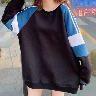Color-block Crew-neck Loose-fit Sweatshirt Black - One Size