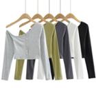 Long-sleeve One-shoulder Button-up Cropped T-shirt