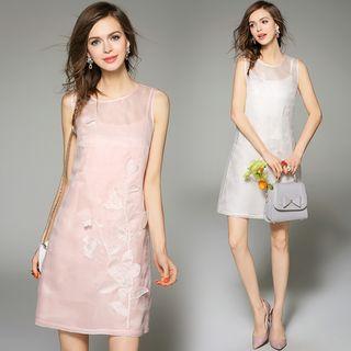 Sleeveless Applique Silk Dress
