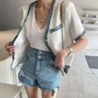 Fringe-trim Boxy Jacket White - One Size