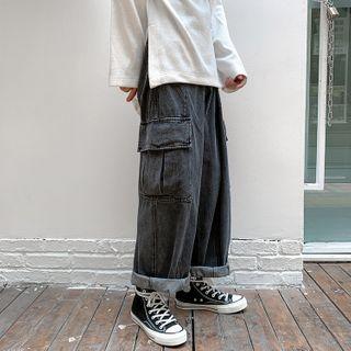 High-waist Loose Fit Straight Cut Cargo Jeans