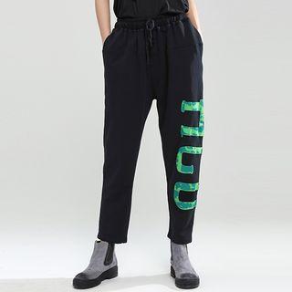 Lettering Harem Pants Black - One Size