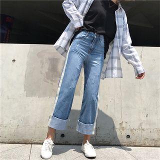 Cropped High Waist Wide-leg Jeans