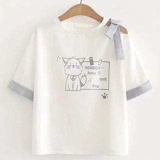 Dog Print Short-sleeve T-shirt As Shown In Figure - One Size
