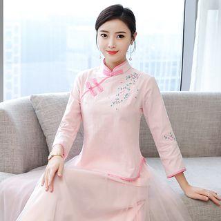 Ethnic Embroidered Stand-collar Long-sleeve Top