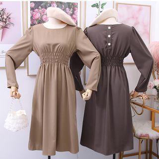 Elastic-waist Plain A-line Dress