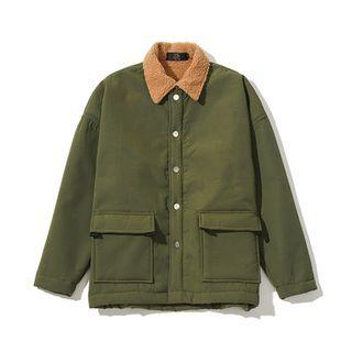 Lapel Padded Plain Jacket With Front Pocket