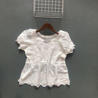Short-sleeve Eyelet Lace Peplum Top