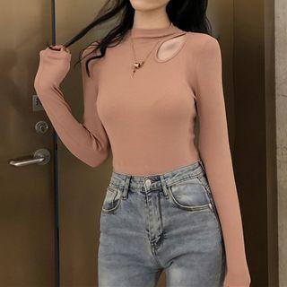 Knitted Half Turtleneck Plain T-shirt