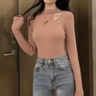 Knitted Half Turtleneck Plain T-shirt