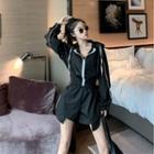 Hooded Zip-up Jacket / Crop Tank Top / Shorts / Set