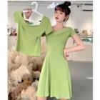 Short-sleeve Diagonal Neckline Top / A-line Dress