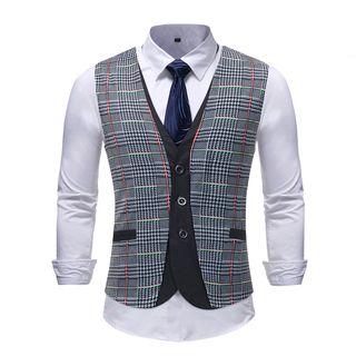 Mock Two-piece Plaid Panel Shirt