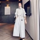 Long-sleeve Plaid Tie-waist Trench Coat