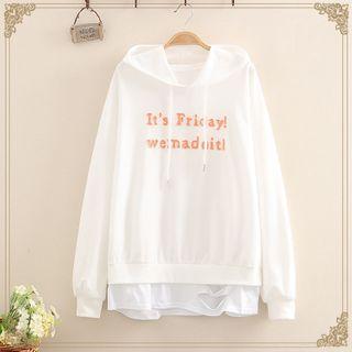 Letter Embroidered Long-sleeve Mock Two Piece Hoodie