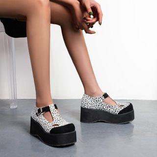 Leopard Print T-bar Platform Shoes