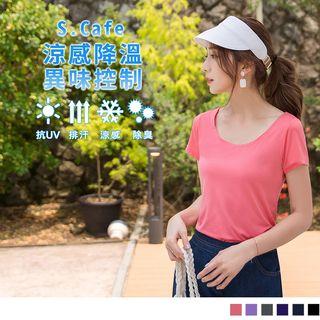 Short-sleeve Plain Round Neck T-shirt
